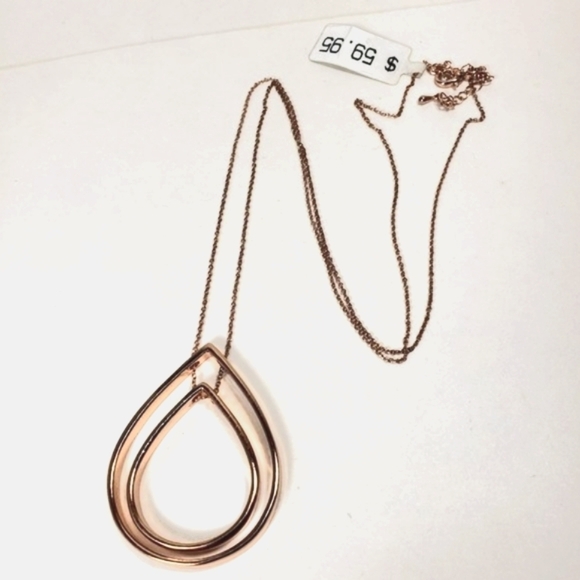 Elegant Rose Gold Teardrop Double Hoop Pendant Necklace  Women’s Fashion Jewelry - Picture 4 of 12